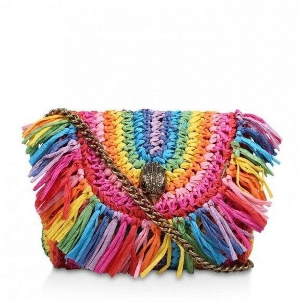 Kurt Geiger Raffia Mini Kensington Rainbow Tassel Cross Body Bag NWT Chain Strap